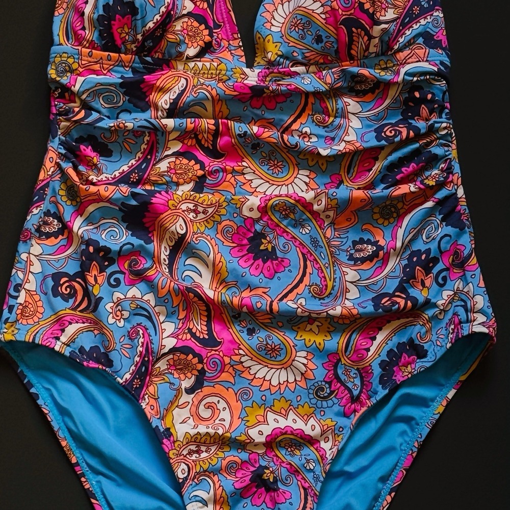 Lucky Brand One Piece Swimsuit Small Paisley Halter Tie Removable Cups NWOT - Picture 6 of 15